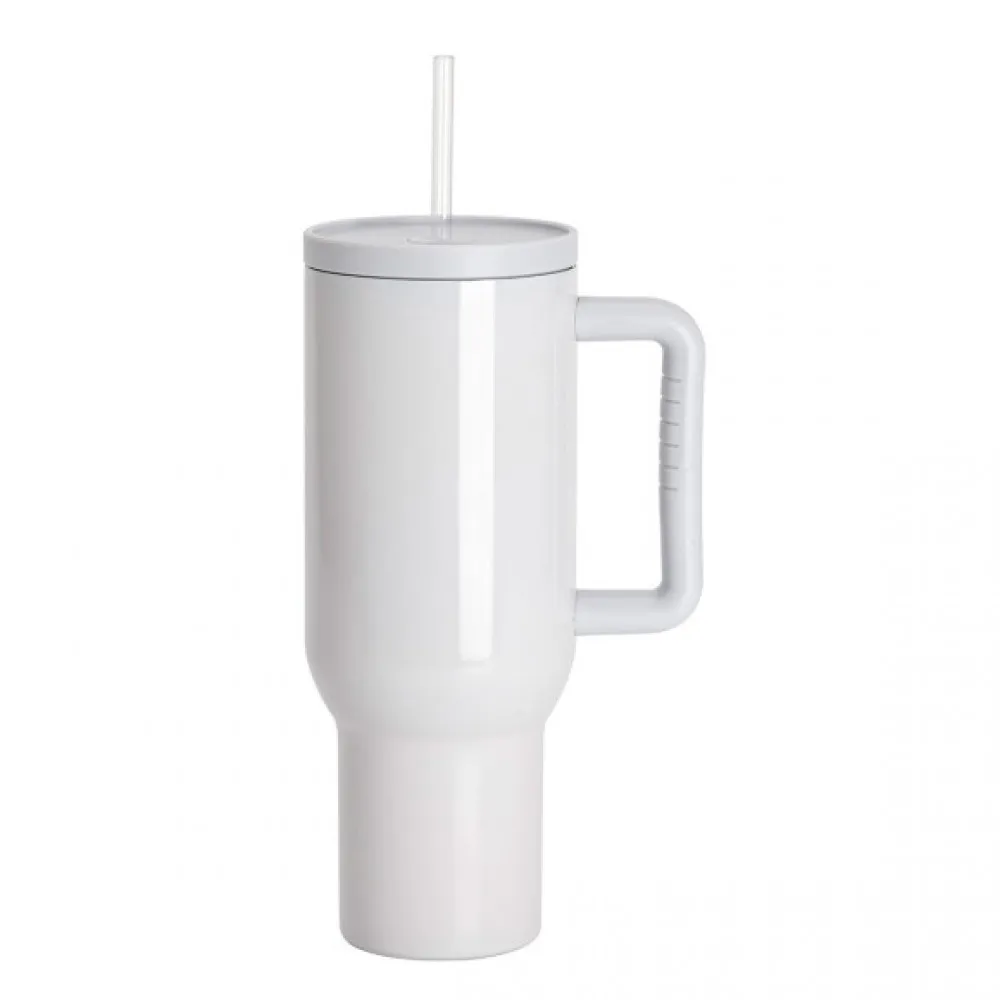 Sublimation Thermobecher mit Deckel, Griff & Trinkhalm 1200ml